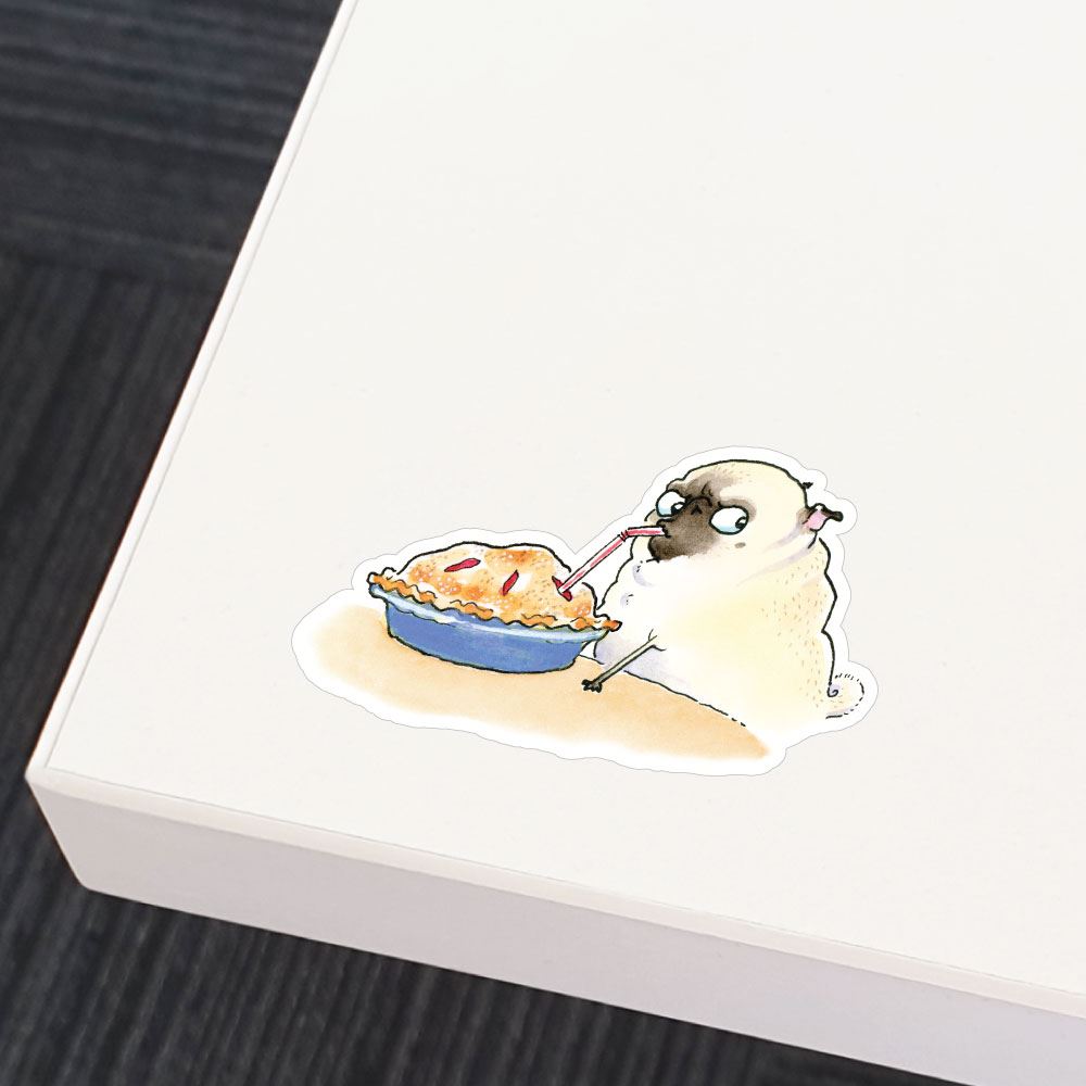 Smart Pug Eating Pie With Straw White Sticker Decal