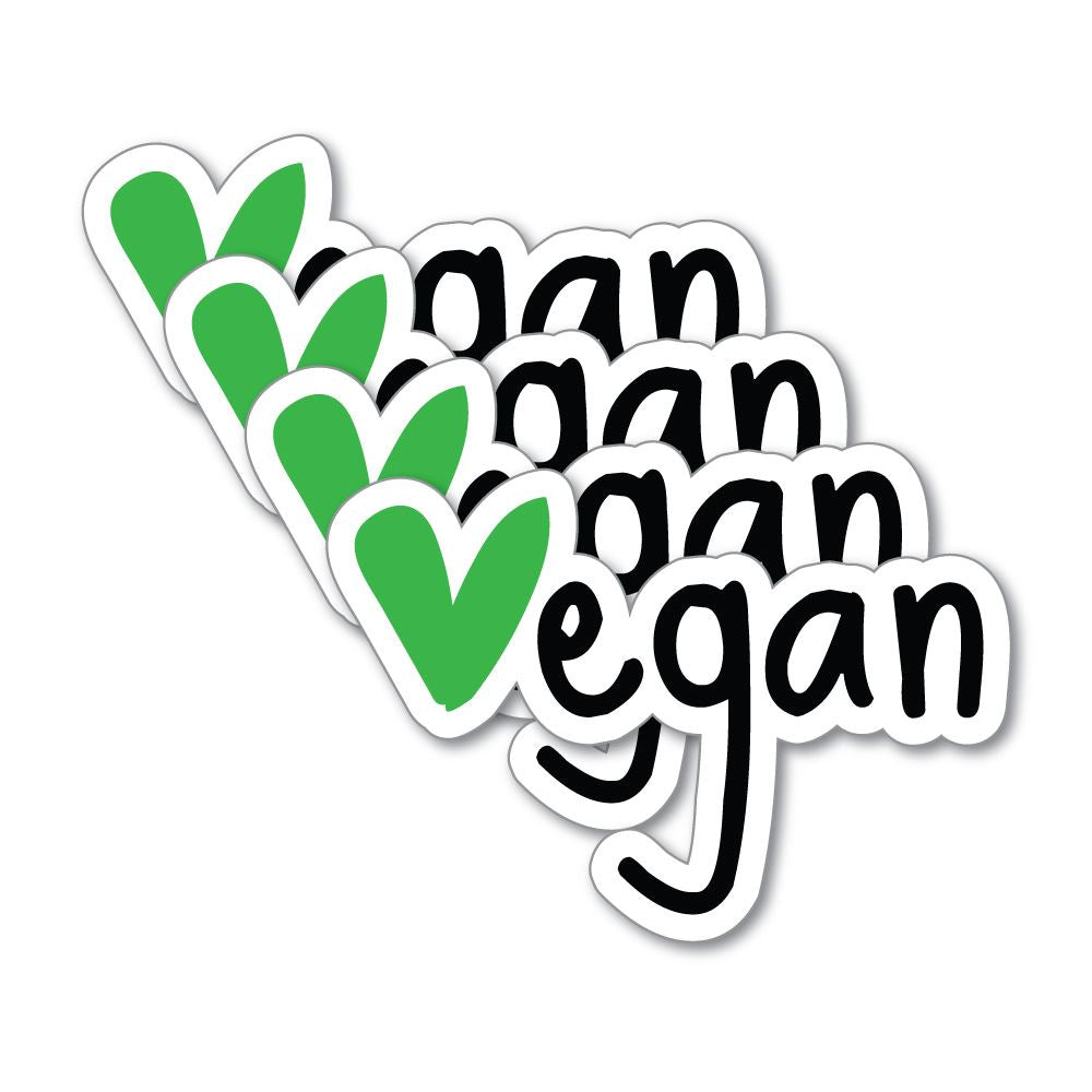 4X Green Heart Vegan Sticker Decal