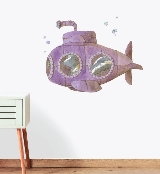 Submarine With Bubbles Wall Sticker