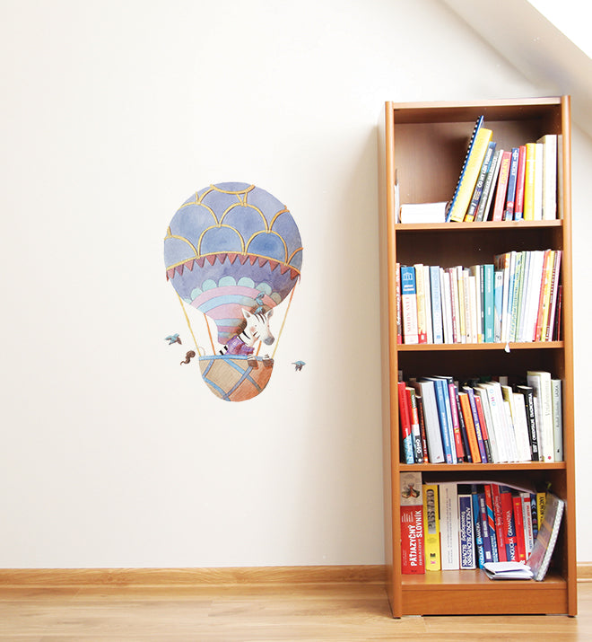 Zebra Flying Hot Air Balloon Wall Sticker
