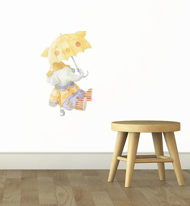 Barret The Elephant With Umbrella Wall Sticker