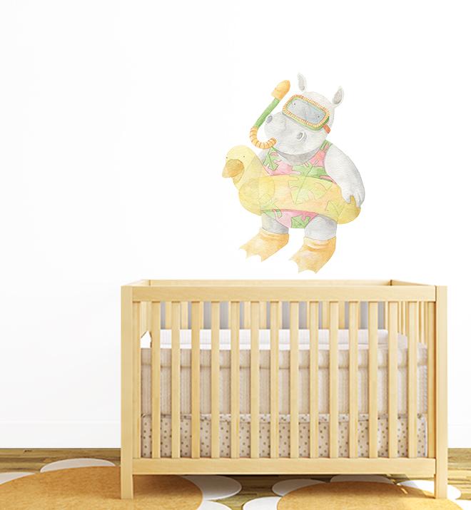 Terry The Hippo Going Swimming Wall Sticker