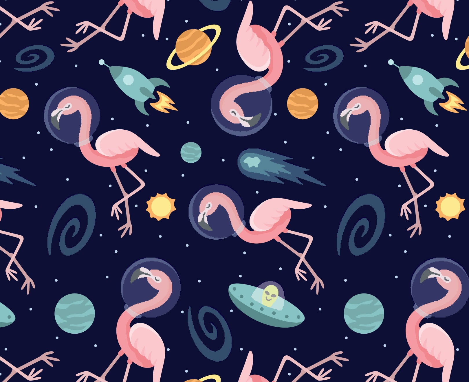Flamingos In Space Wall Mural