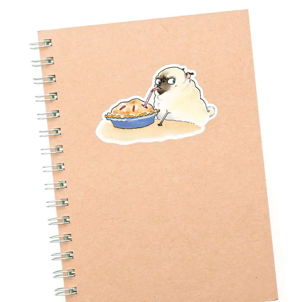 Smart Pug Eating Pie With Straw White Sticker Decal
