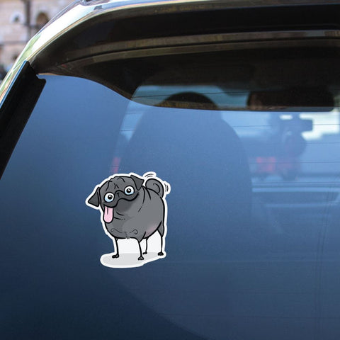 Happy Derp Black Pug Sticker Decal