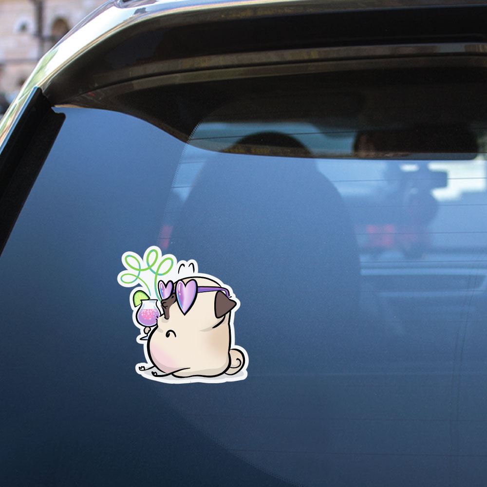 Fancy Drink White Pug Sticker Decal