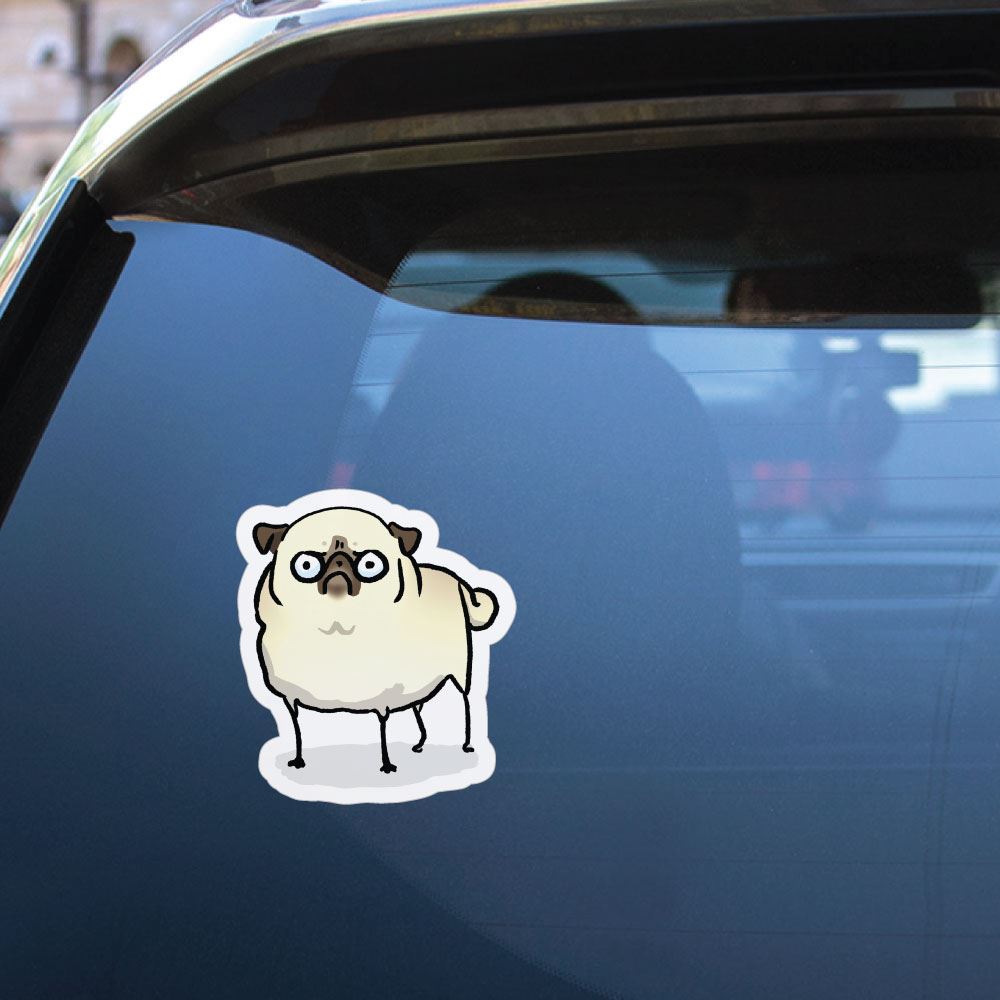 Angry Pug White Sticker Decal