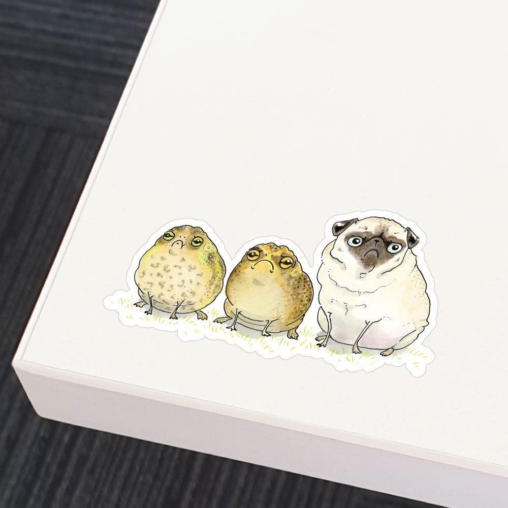 Frogs And Pug Being Glum Sticker Decal