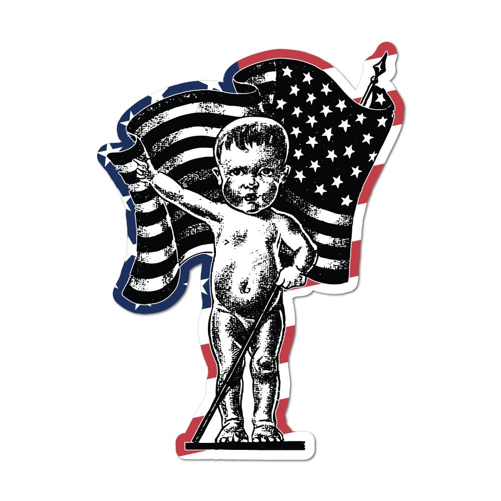 Vintage American Flag Boy Pride Sticker Decal