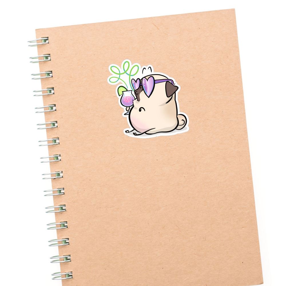 Fancy Drink White Pug Sticker Decal