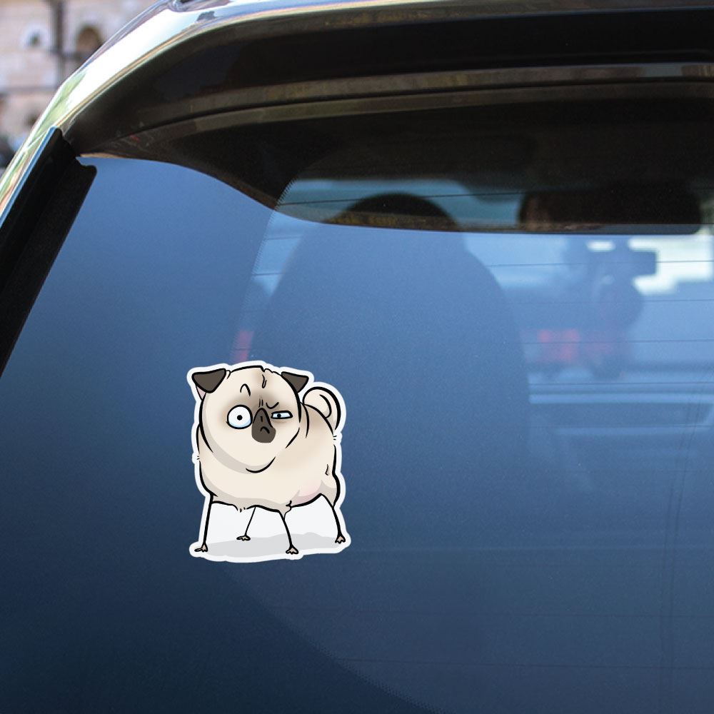 Suspicious White Pug Sticker Decal