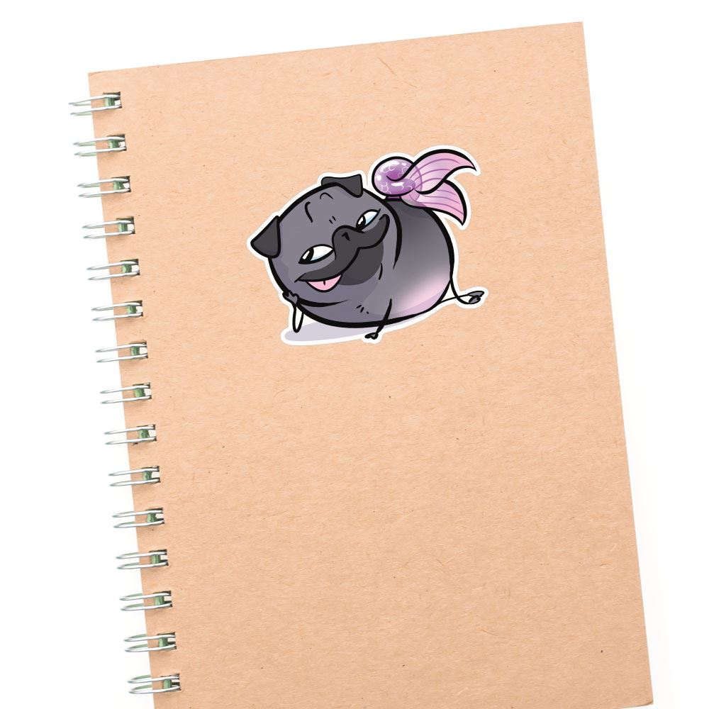 Pug Mermaid Sly Black Sticker Decal