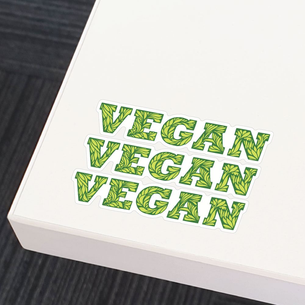 3X Vegan Green Leaves Typography Sticker Decal