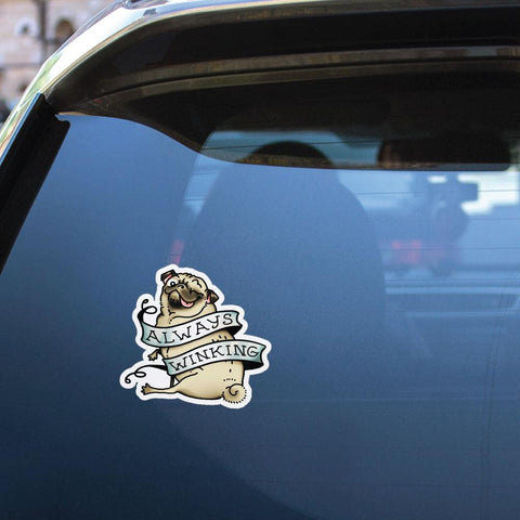 Always Winking Pug  Sticker Decal