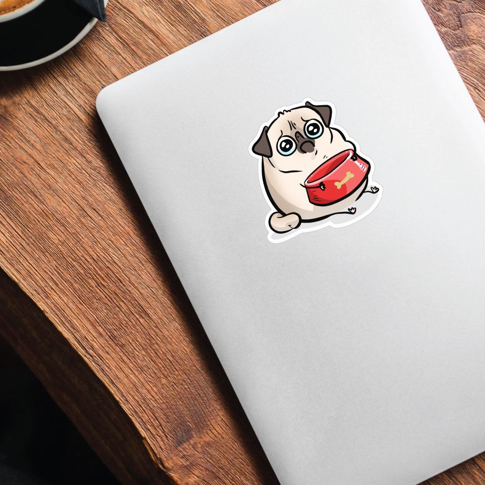 Sad Hungry White Pug Sticker Decal