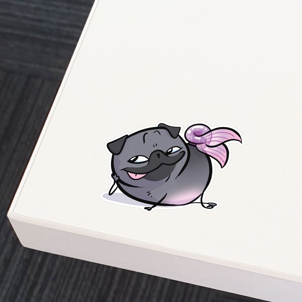 Pug Mermaid Sly Black Sticker Decal
