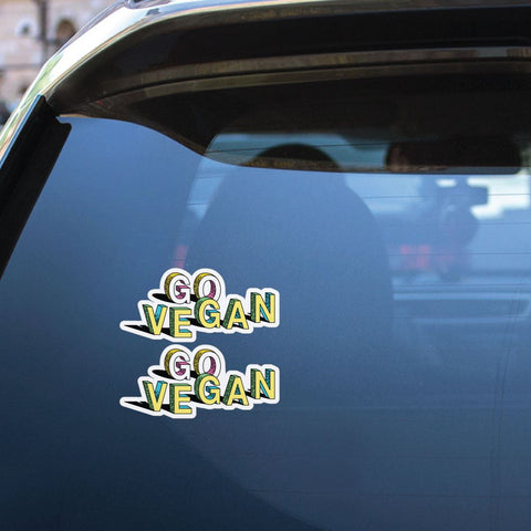 2X Go Vegan Cartoon Style Text Sticker Decal