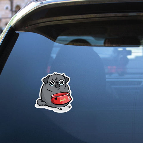 Sad Hungry Black Pug Sticker Decal