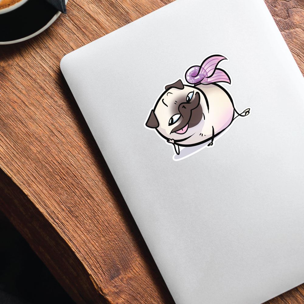 Pug Mermaid Sly White Sticker Decal