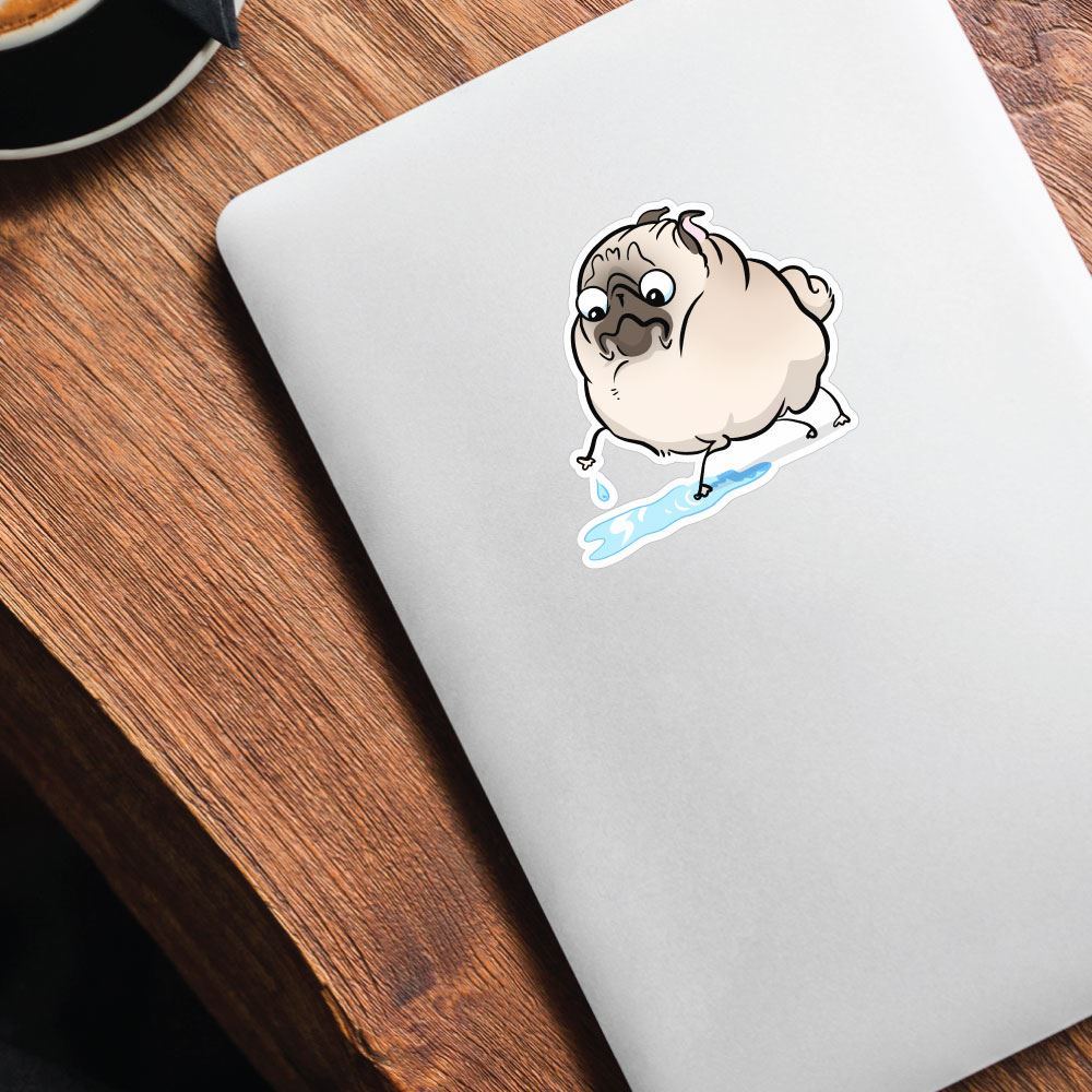 Puddle White Pug Sticker Decal