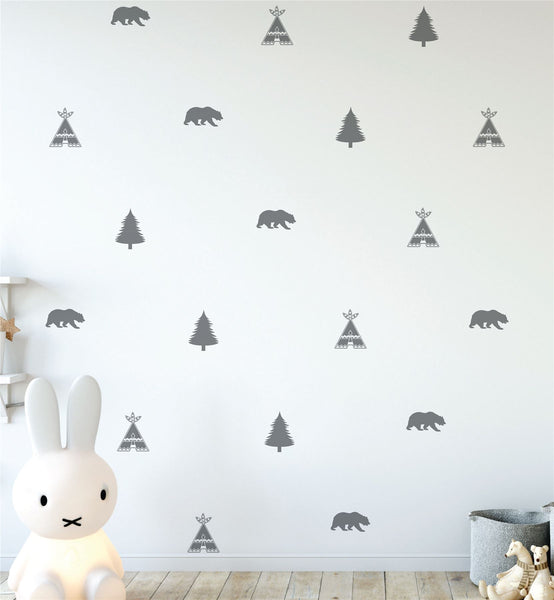 Bears Teepees Trees Woodland (Collection Of 28) Wall Sticker Decal ...