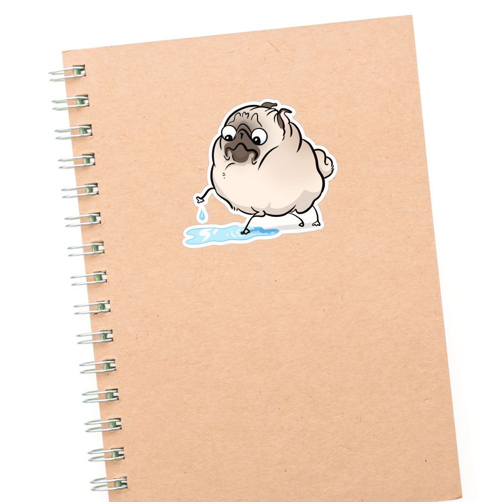 Puddle White Pug Sticker Decal