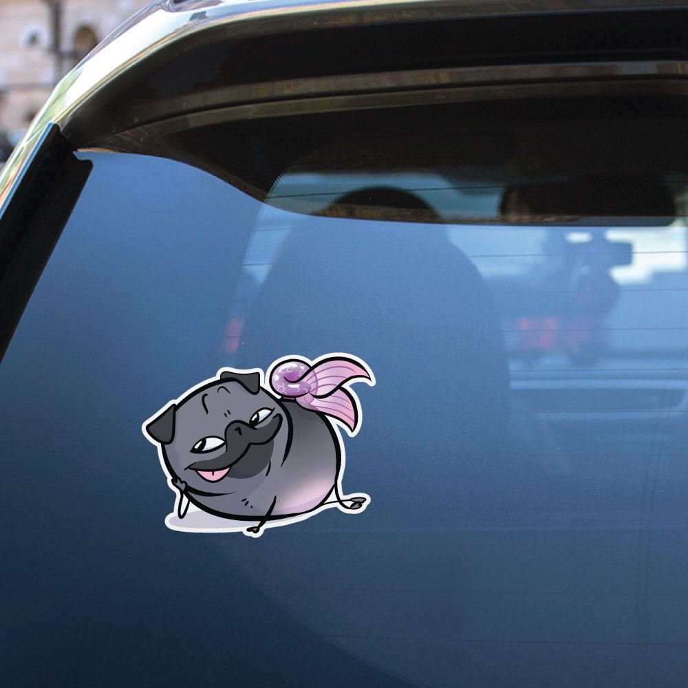 Pug Mermaid Sly Black Sticker Decal