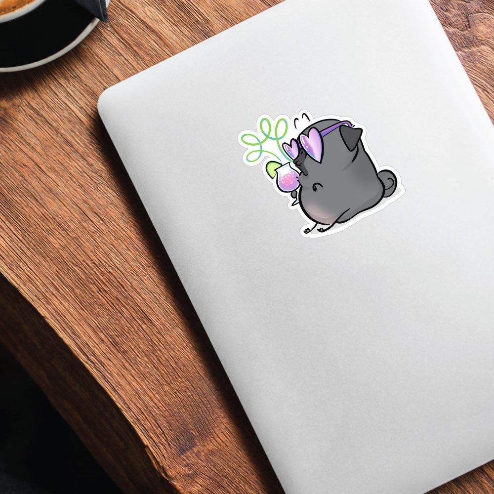 Fancy Drink Black Pug Sticker Decal