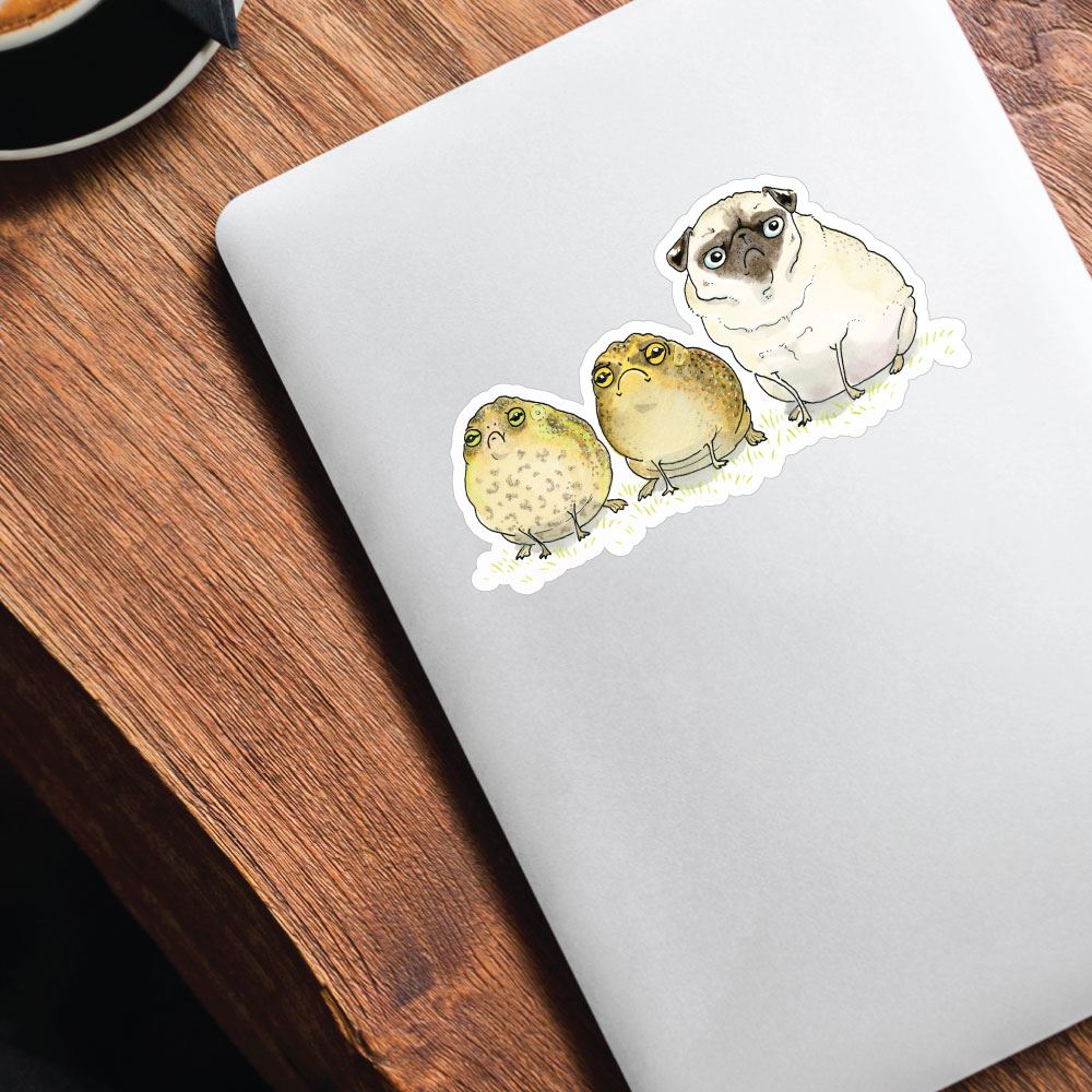 Frogs And Pug Being Glum Sticker Decal