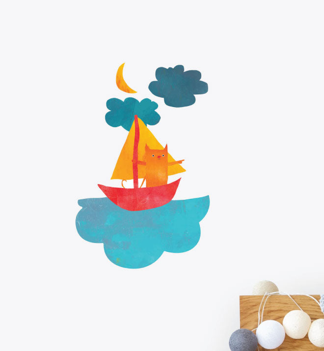 Cat Sailing Wall Sticker