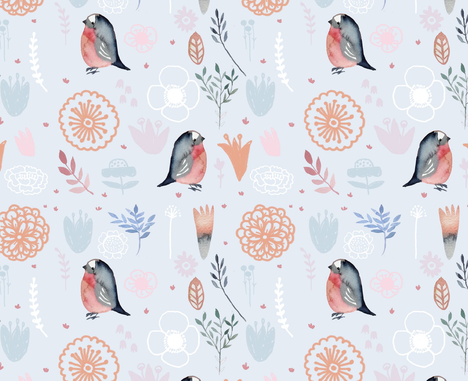 Birds and Flowers Wall Mural