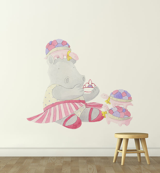 Harriet The Hippo with Turtles Wall Sticker