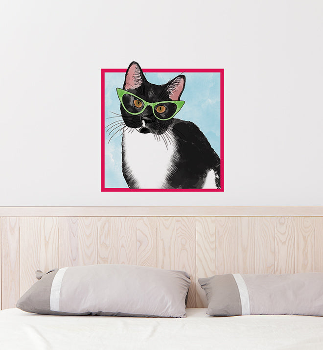 Tuxedio Cat With Glasses Wall Sticker
