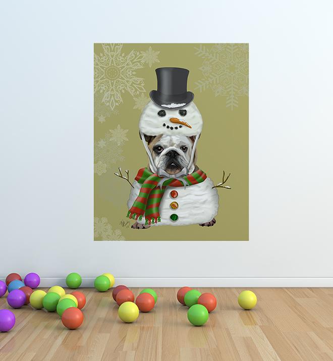 English Bulldog Wearing Snowman Costume Wall Sticker
