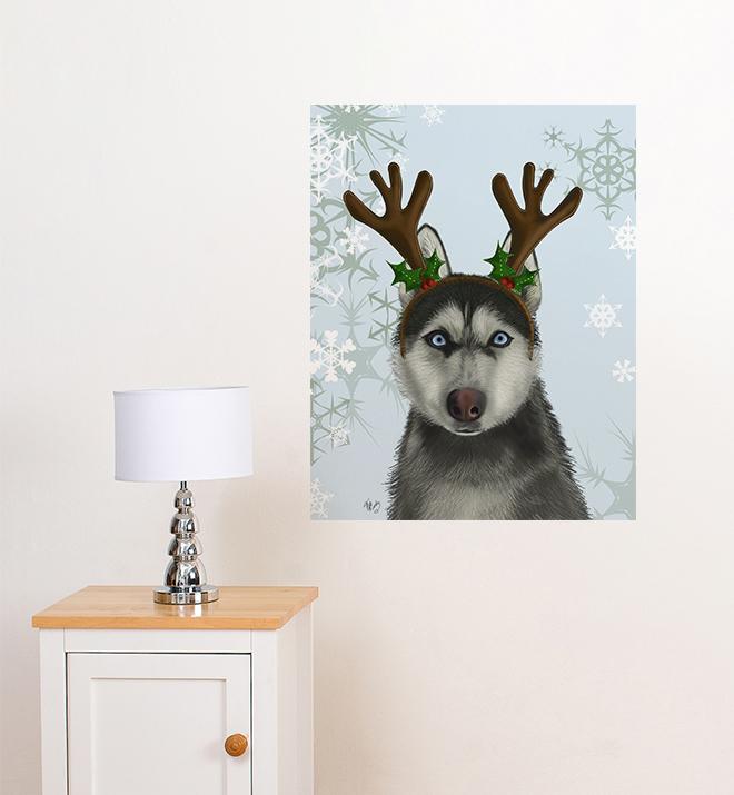 Husky With Antlers  Wall Sticker