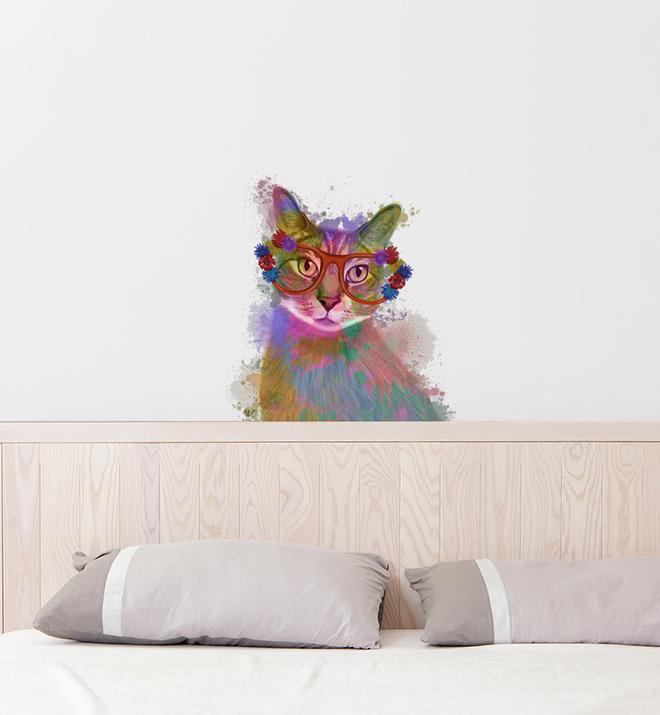 Rainbow Cat With Glasses Wall Sticker
