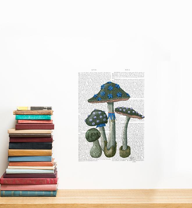 Mushrooms On Newspaper Wall Sticker