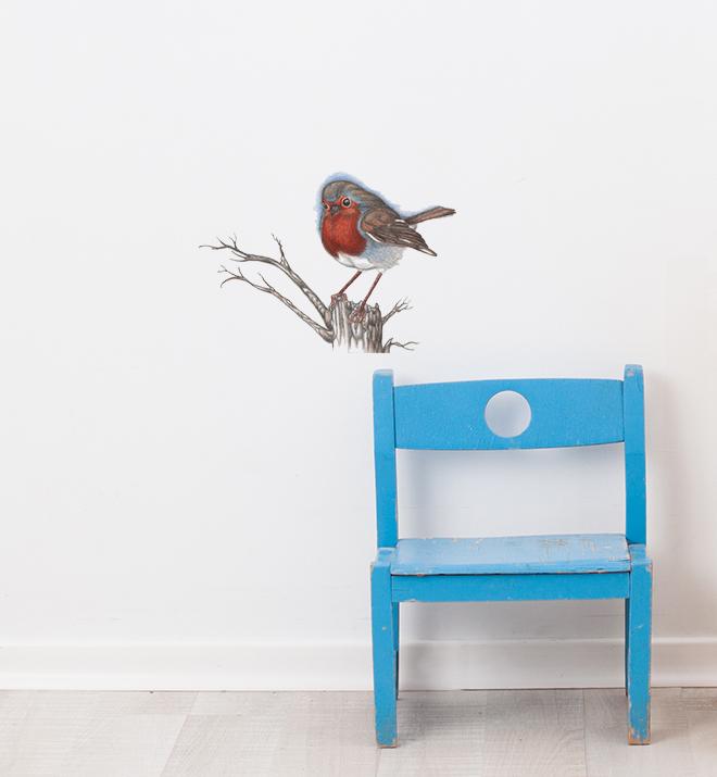 English Robin Sitting On Branch Wall Sticker