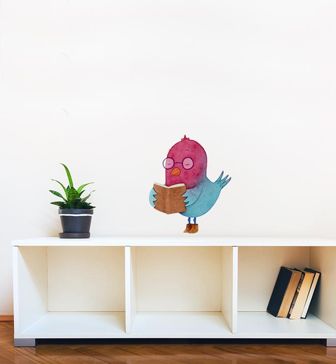 Bird Learning to Read Wall Sticker