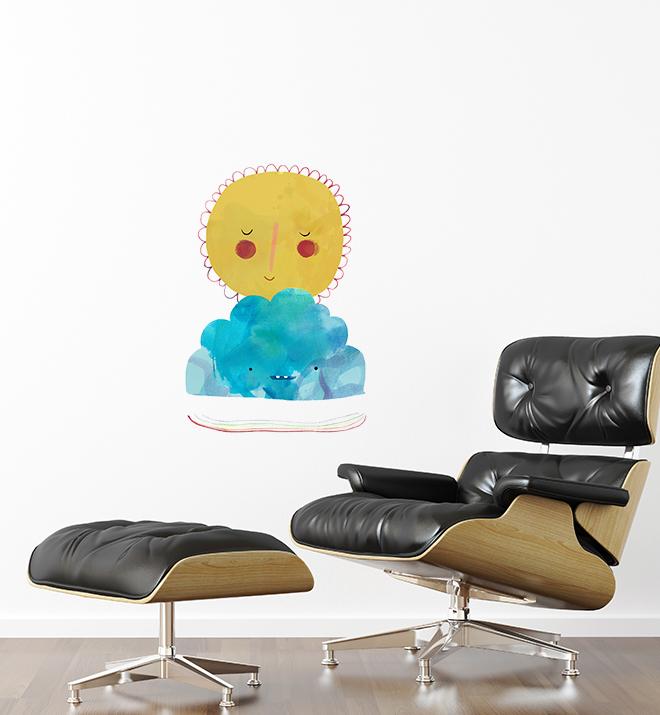 Shy Sun Friends with Cloud Wall Sticker