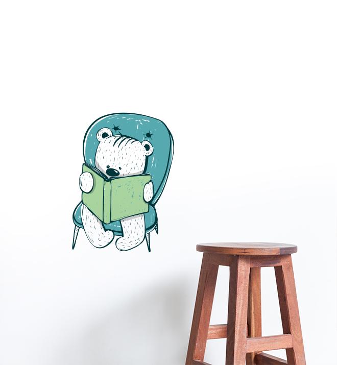 Bear Reading On Blue Chair Wall Sticker