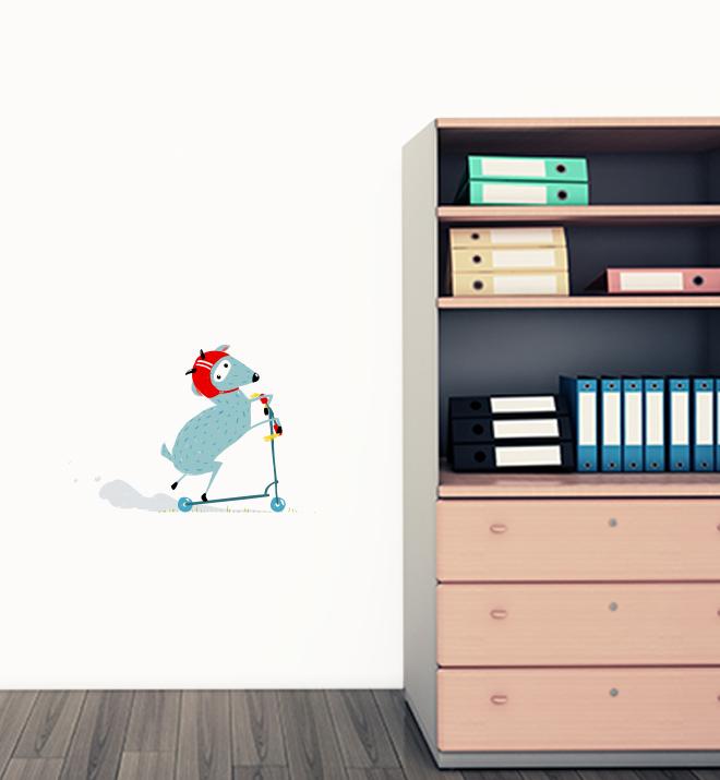Goat Riding Scooter And Wearing Helmet Wall Sticker