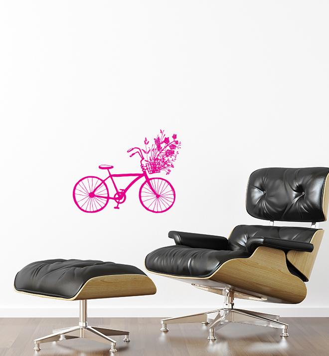 Pink Bicycle With Flowers Wall Sticker