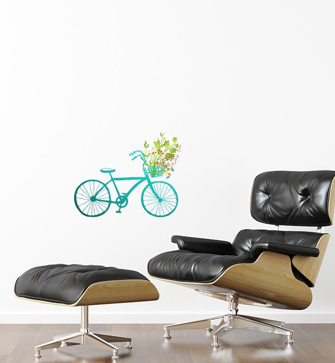 Blue Bicycle With Flowers Wall Sticker