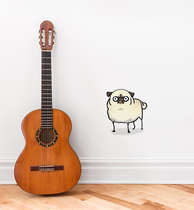 Angry Pug White Wall Sticker