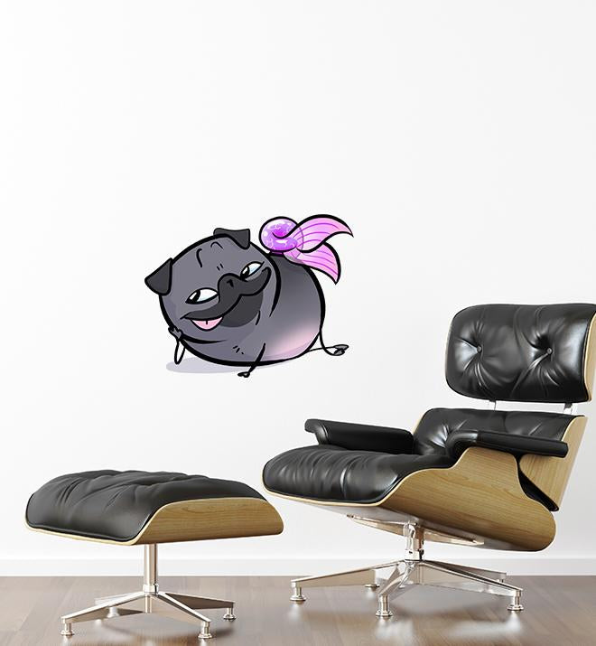 Pug Mermaid Sly Black Wall Sticker