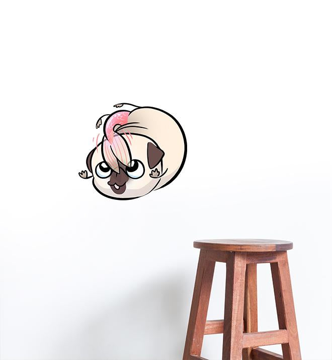 Pug Mermaid Swirly Twirly White Wall Sticker