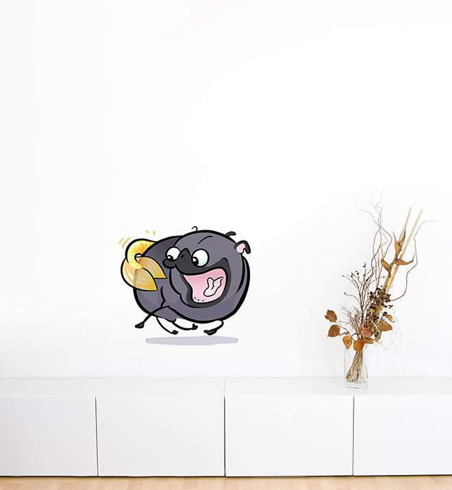 Pug Mermaid Tail Chaser Black Wall Sticker