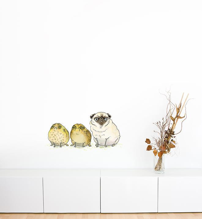 Frogs And Pug Being Glum Wall Sticker