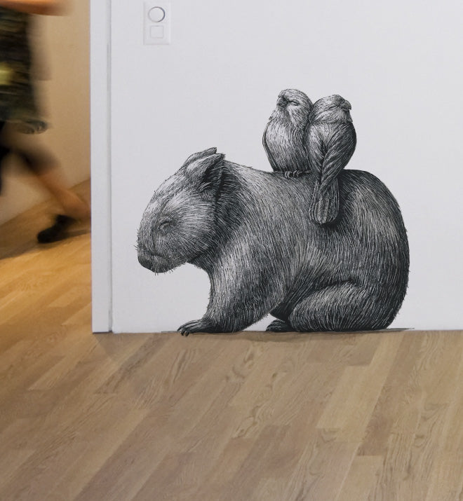 Wombat With 2 Galahs Wall Sticker